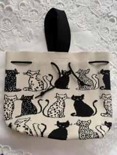 猫デザイン ニットトートバッグ