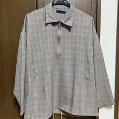 チェック　長袖シャツ　ジップアップ