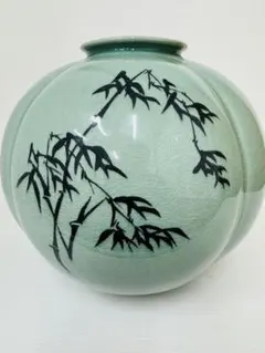 s*i様 ✨池泉作 青磁 花瓶 梅蘭竹菊絵 高さ約25cm