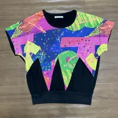 80s デザイン ネオン ドルマン ショートスリーブ Tシャツ 派手 蛍光のサムネイル