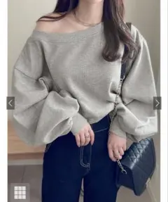 【GRL】オフショルダー バルーン袖 スウェットトップス pm392 グレー