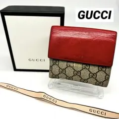 グッチ 二つ折り財布 GGスプリーム PVC レザー レッド ピンク 付属品完備