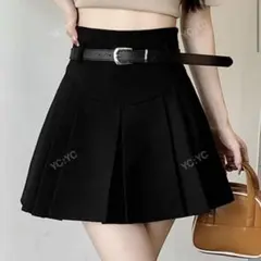 黒 プリーツ スカート ベルト付き