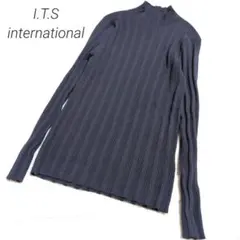 I.T.S international　くすみネイビー　ハイネックリブカットソー