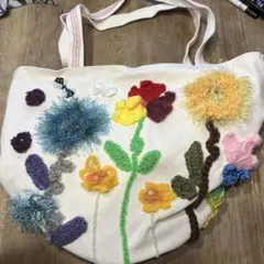 新品未使用　帆布ハンドメイドトートバッグ立体花柄　新学期