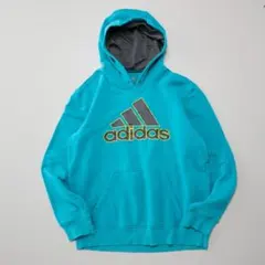 adidas パーカー ビッグロゴ 刺繍 裏起毛 メンズM 古着