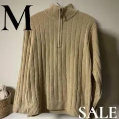 「即日発送」M TOPVALUベージュ ジッパー付きハイネック 長袖ニット