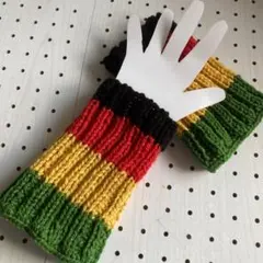 ハンドウォーマー　ラスタカラー　手編み　ハンドメイド