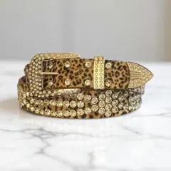 ウエスタンベルト ラインストーン ヒョウ柄 Y2K ストリート wb91-1