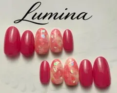 コーラルピンク ニュアンス ネイルチップ｜シェル入り ちゅるん上品