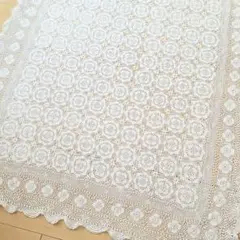 ヴィンテージ 大判 クロッシェレース マルチカバー 円形 ピンク