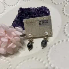 大人かわいいドロップイヤリング♪マーブルブラック