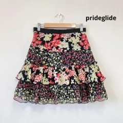prideglide オンワード樫山 シフォン花柄ティアードミニスカートXS-Sのサムネイル