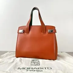【美品✨️】MORABITO カーフレザー ハンドバッグ オレンジ シルバー金具のサムネイル