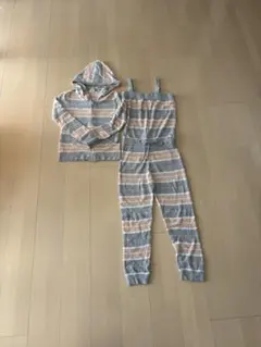 ジェラートピケ ボーダー ルームウェア 上下セット パーカー ロンパース