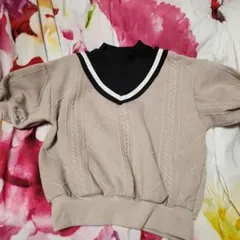 女の子 140 ハイネック ニット 風 トレーナー 5分袖 トップス