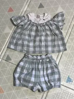 M*n様 フリル付きチェック柄ベビー服　セットアップ