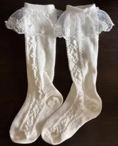 ホワイト レース付きフリル キッズ靴下