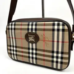 未使用級 バーバリー ショルダーバッグ ノバチェック シャドーホース キャンバス
