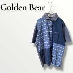 Golden Bear ゴールデンベアー　ポロシャツ　メンズ　ブルー　刺繍入　Mのサムネイル