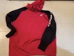 YONEX フード付き長袖ウェア Oサイズ レッド/ブラック　パーカー