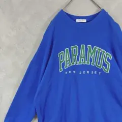人気カラー スウェット　PARAMUS ビッグロゴ　刺繍　青　古着　IW19
