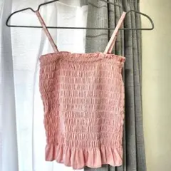 ピンク シャーリングキャミソール フリル裾のサムネイル