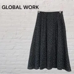 グローバルワーク　フレアスカート ドット柄　綺麗め　上品　ブラック　ウエストゴムのサムネイル