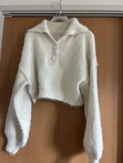 破格　美品　ホワイト クロップドセーター ボタン付きのサムネイル