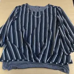 ♡ ❤︎七分袖シャツ トップス　ブラックストライプ　サイズLL