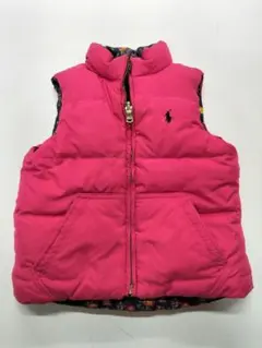 ラルフローレン　ポロ　ピンク ダウンベスト フラワー柄　リバーシブル　100