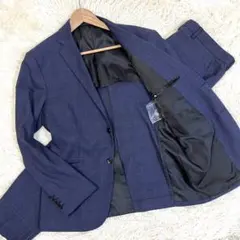 希少！XL GU セットアップ　ネイビー　チェック柄　背抜き　センターベント