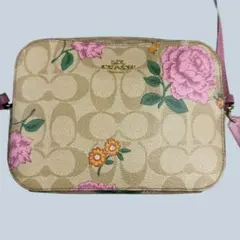 【美品/希少】COACH コーチ ショルダーバッグ 花柄 2465 ベージュ