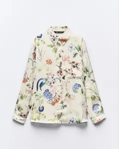 【ZARA】フラワープリント 長袖シャツ