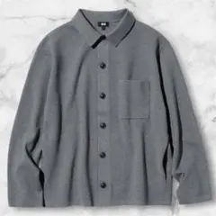 ユニクロ ミラノリブシャツカーディガン L グレー ウォッシャブル 秋冬