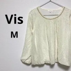 ビス レディース 長袖 ブラウス 白 ホワイト ドット柄 かわいい M