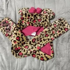 ミニーヒョウ柄 マフラーファンキャップ