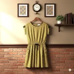 美品 バーバリーブルーレーベル イエロー チェック柄 ワンピース 金ボタン