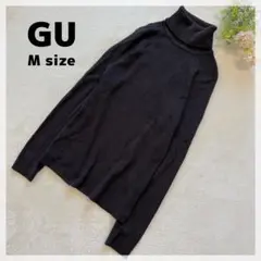 【ジーユー】タートルネックリブニットトップス M ブラウン×ネイビー 薄手