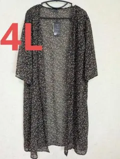 大きいサイズ 新品 4L カーディガン 羽織もの シフォン 花柄 シースルー