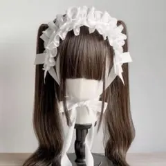 白フリル リボン ヘッドドレス ロリータ コスプレ メイド 地雷　ゴスロリ