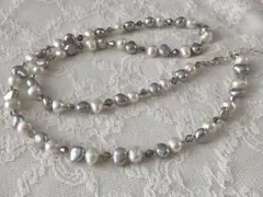 本真珠 淡水パール ネックレス ホワイト&シルバー(商品説明読んで下さい)