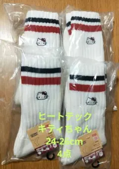 新品タグ付☆ユニクロ☆ヒートテック×キティちゃんソックス24-26cm×4点