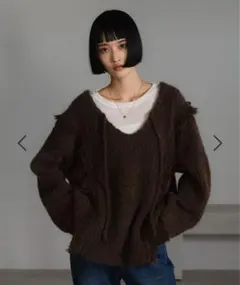 ローリーズファームブラウン系フリンジ長袖ニット