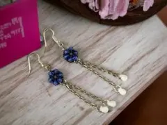 半額【セール品】　ピアス （イヤリング）　ブルーフラワー　ロング　 #15-1
