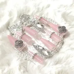 スナ系ワンホン埋め尽くしフレンチガーリーちゅるんギャルネイル ネイルチップ