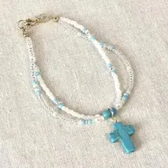 2連ブレスレット　ターコイズ　十字架　インディアン　ハンドメイド