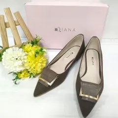 未使用 現行品 DIANA ダイアナ スクエアバックル パンプス ローヒール 茶