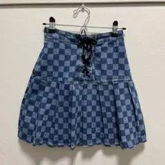 H&M エイチアンドエム チェッカー柄 チェック柄 デニムプリーツスカート