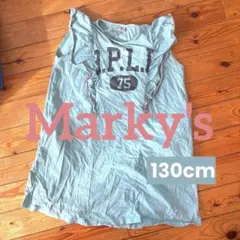 マーキーズ女の子130cmフリルワンピース青オレンジ